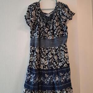 Signature Women's Black and White Floral Cotton Dress Size 1X